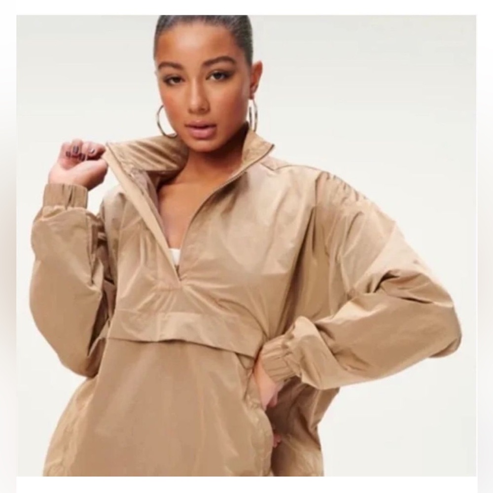 GOOD AMERICAN Shine Oversized Anorak Nylon Windbreaker Pullover
